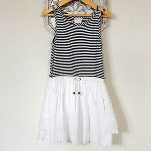 Lilly Wicket • Blue and White Pleated Sundress with Double Spaghetti Straps